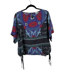 Warm Brand Black Purple Floral Silk Blend Blouse Boho Cottagecore Womens 2